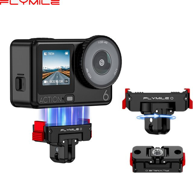 Flymile Magnetischer Adapter für DJI Action 6 und OSMO NANO Kamera Zubehör, Drehbare Schnellwechselbasis und Zweiklauen-Erweiterung in Schwarz - Bild 1