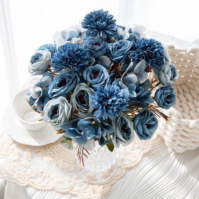 ZQCY Künstliche Seidenrosen in Blau für Dekoration, Brautstrauß und DIY-Geschenke - Bild 1