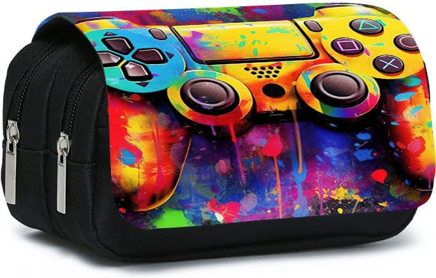 Fancy Style Studio Doppelschichtiges Klapp-Stifteetui mit Game Controller Design in Multicolour für Kinder - Bild 1