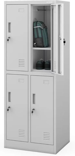 JAN NOWAK Umkleideschrank BARTUS Spind mit 4 Abteilen, Etikettenhalter und Lüftungsschlitzen, Grau, H x B x T: 150 x 55,9 x 45 cm - Bild 1