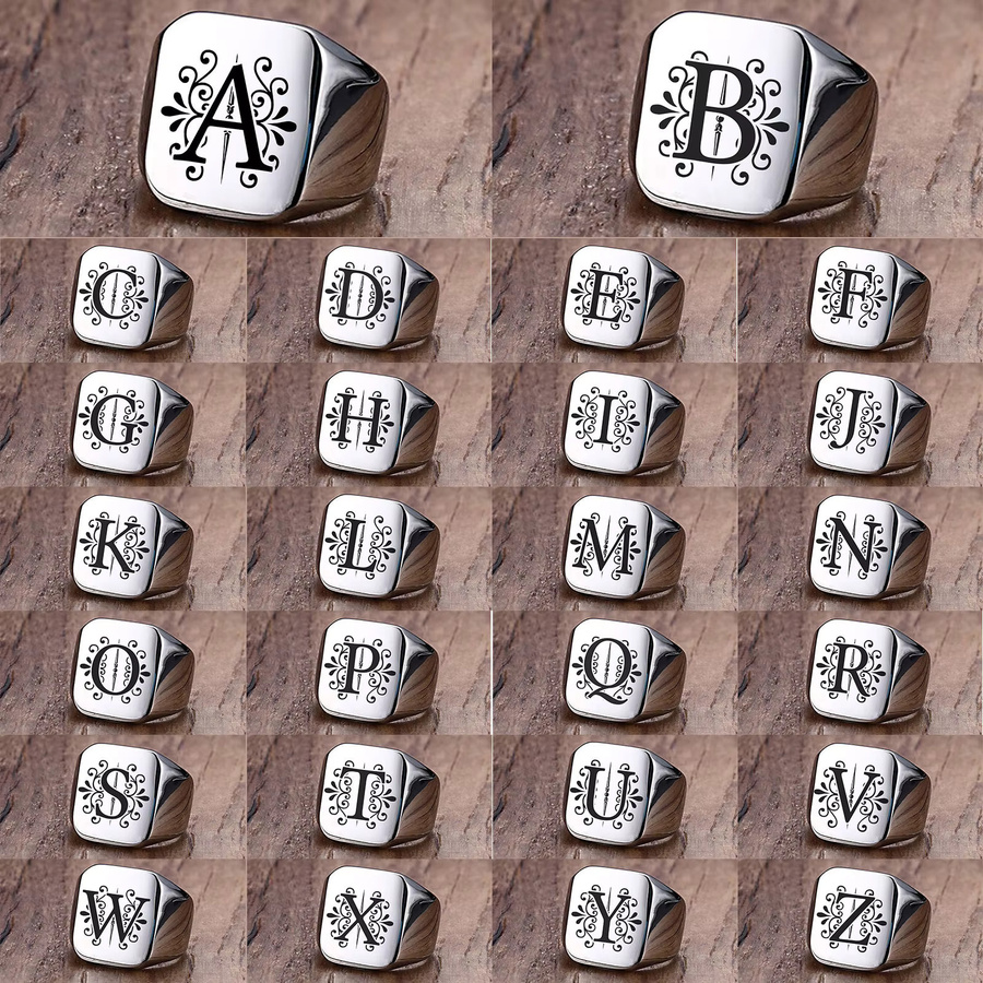 Sigent Ring, Edelstahl, Alphabet, Herren, Silber - Bild 2
