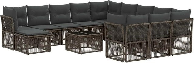 vidaXL Gartensofa-Set 13-teilig in Grau aus Poly-Rattan mit Polsterung und Kissen für Garten und Terrasse - Bild 1
