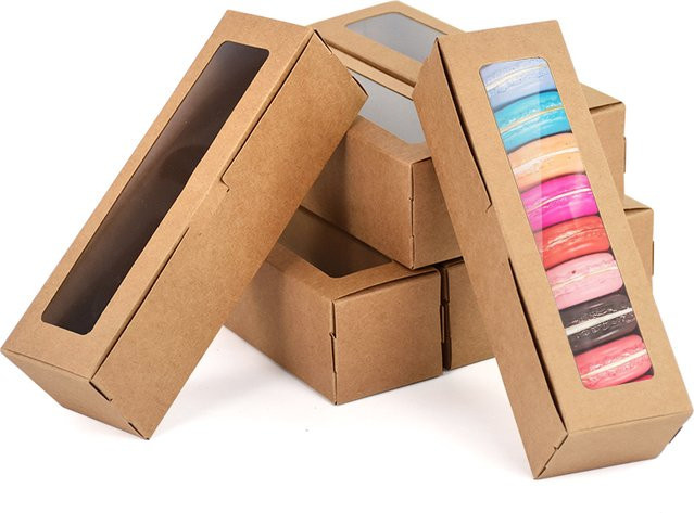 ZQNYCY Macaron-Boxen aus Kraftpapier mit klarem Fenster für Kekse, Dessert und Kuchen, braun - Bild 1