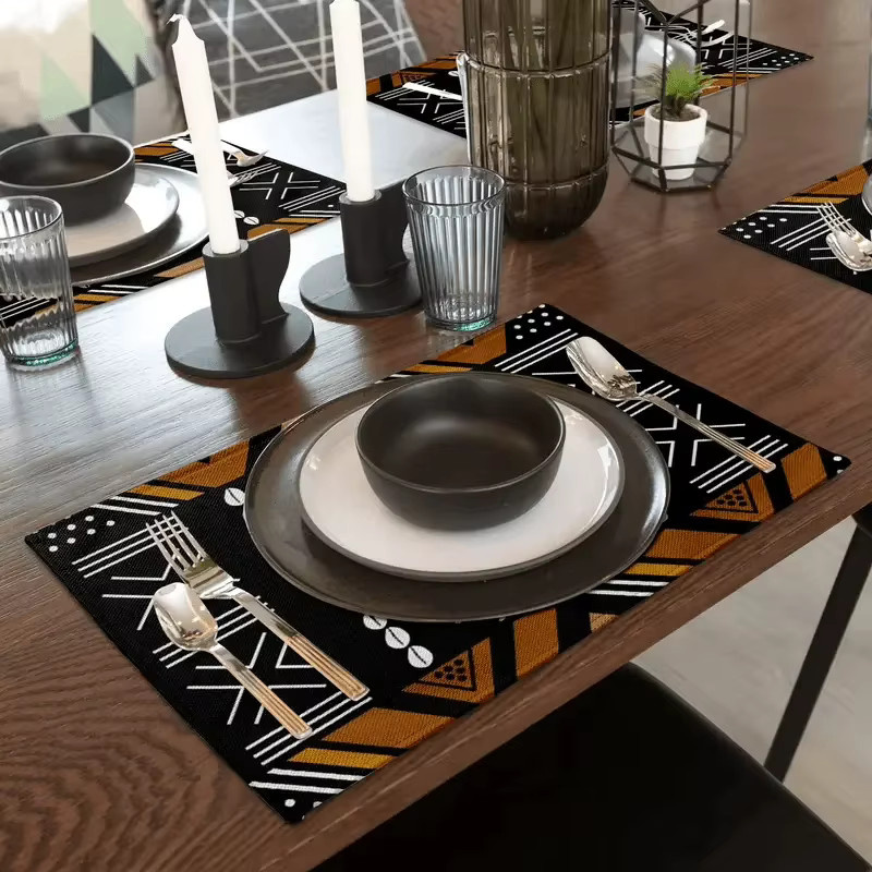 VIKAMA Afrikanisches Stammes-Tischset, 4-teilig, ethnisch, mehrfarbig, rutschfest und hitzebeständig, rechteckig, B: 40,0 cm, T: 30,0 cm - Bild 4