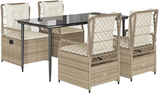 vidaXL 5-teilige Garten-Essgruppe aus Polyrattan mit Kissen in Beige und Glasplatte für Garten und Terrasse - Bild 1