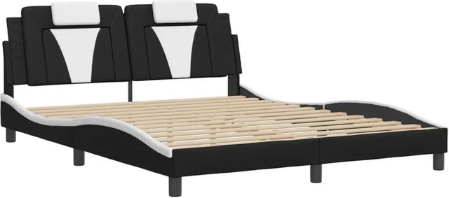 vidaXL Bettgestell Viana mit LED-Beleuchtung und USB-Anschluss aus Kunstleder in Schwarz und Weiß, B/T/H: 160 x 200 x 165 cm - Bild 1