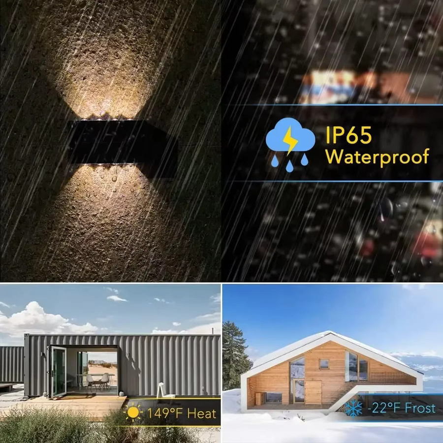 Heinast LED-Solarleuchte für den Außenbereich in Schwarz mit warmweißem Licht, wasserdichte Solar-Wandleuchte für Garten und Zaun, Up-and-Down-Beleuchtung, rechteckiges Design - Bild 2