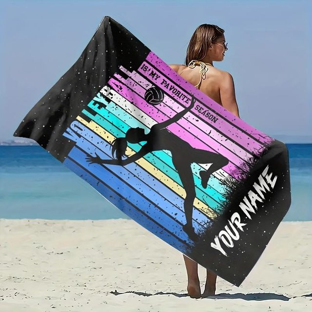 Individuelles Volleyball-Strandtuch von JMG Household Supplies mit personalisiertem Namensdruck, schnell trocknend, B/H: 50 x 100 cm, Mehrfarbig - Bild 1