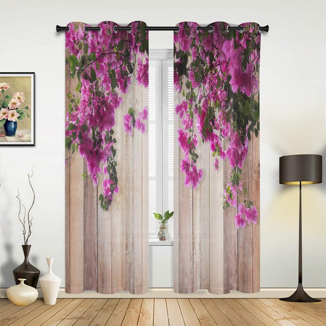 Yiran Furniture Vorhänge mit Palmenblatt-Design in Gelb Grau Weiß Pink, 2er-Set, B: 107 cm, H: 160 cm - Bild 1