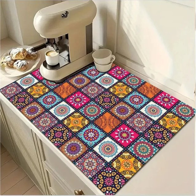 VIKAMA Bohemian Abtropfmatte aus Silikon, rutschfeste Geschirr-Trockenunterlage und Tischmatte für deine Küche, B/T: 30,0 x 20,0 cm - Bild 1