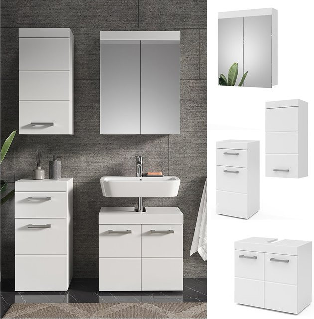 Vicco Badmöbelset Luna in Weiß im Skandi-Design bestehend aus Spiegelschrank, Midischrank und Hängeschrank - Bild 1