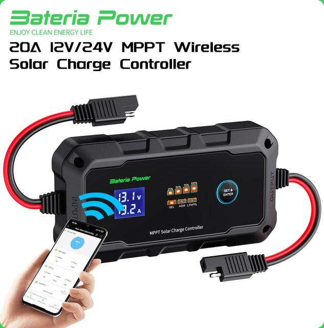Sunrock 20Pro MPPT Solarladeregler mit Bluetooth, 20 A, 12 V/24 V, Schwarz - Bild 1