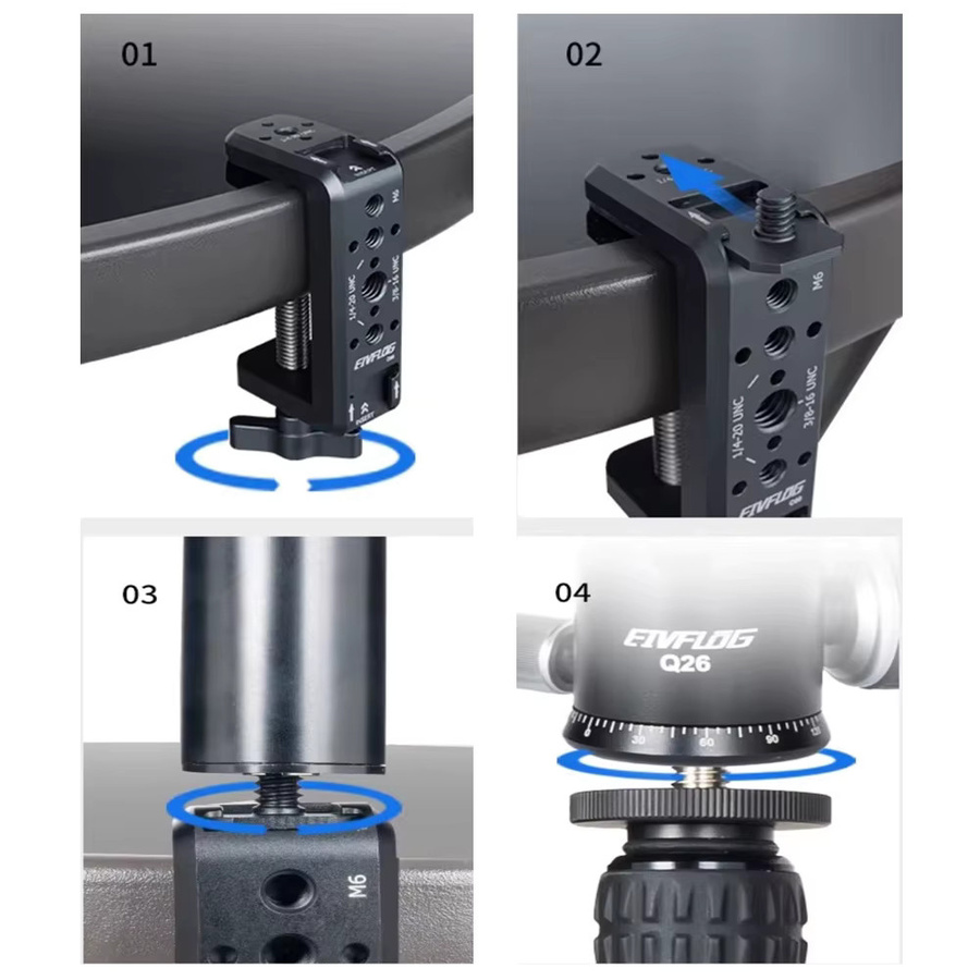 ideaway C-Klemme Tischkamerahalterung aus Aluminium mit 1/4" und 3/8" Gewinde in Schwarz für DSLR-Kameras und Lichtstative - Bild 3