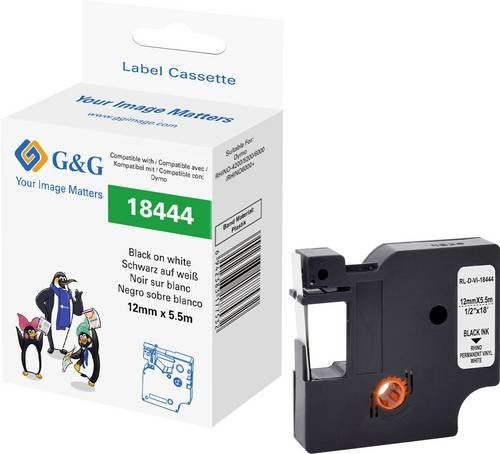 G&G Beschriftungsband aus Vinyl, Farbe Weiß mit schwarzer Schrift, Breite: 12 mm, Länge: 5,5 m - Bild 1