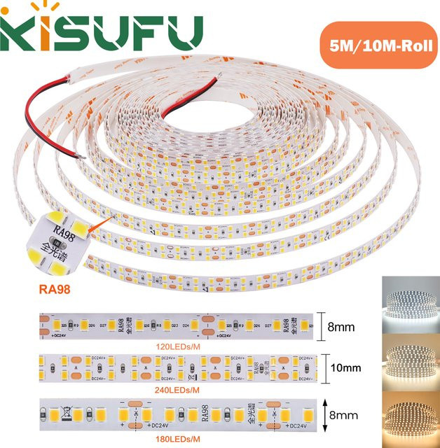 KISUFU LED-Streifen Licht mit RA98 High CRI, selbstklebendes Flex Ribbon Klebeband für DC 12V 24V, Farbe Weiß - Bild 1