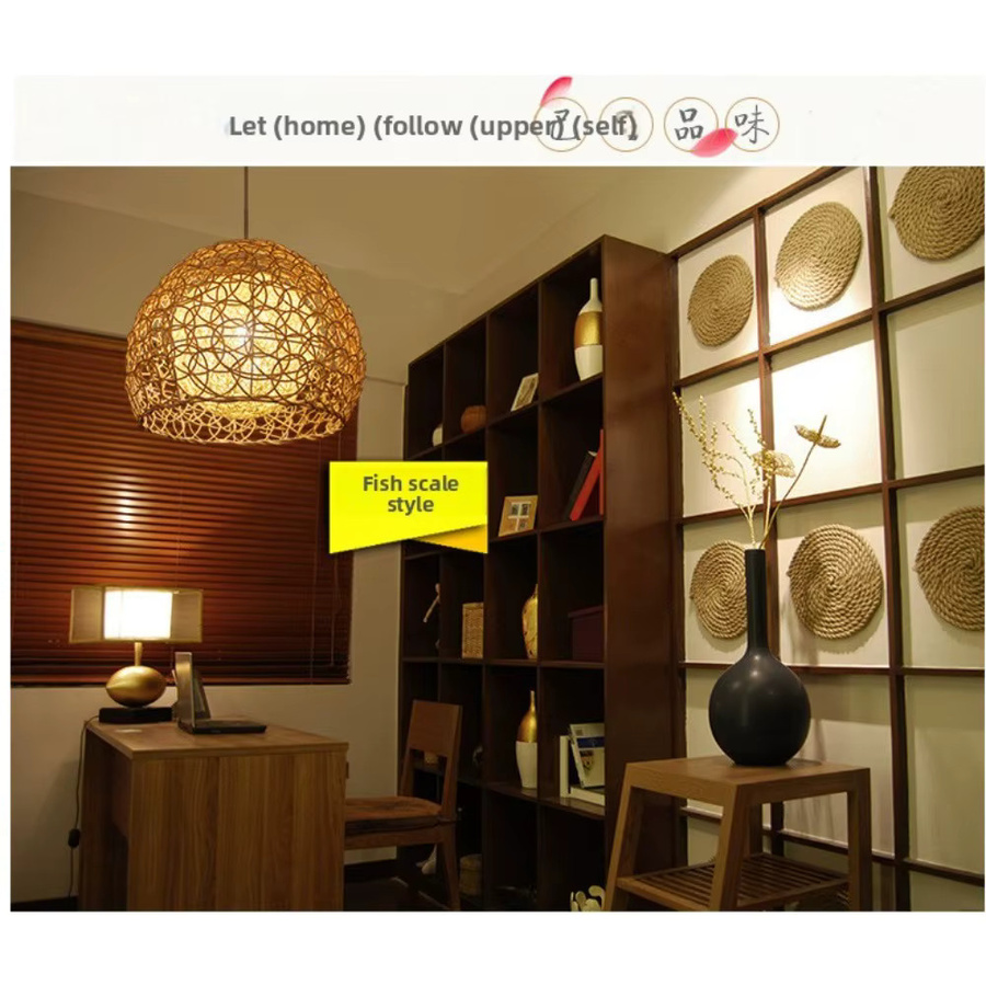 JOYINLED Rattan Kronleuchter in Retro-Optik, runde Pendelleuchte aus Naturmaterial für Küche und Balkon, warmweiß - Bild 3