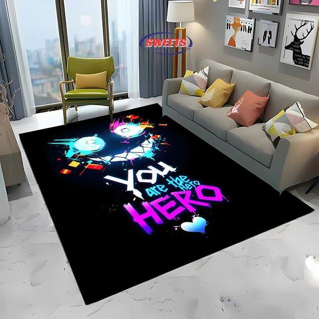Miniso Teppich mit 3D HD Neon Graffiti Druck in Schwarz und Multicolour, rutschfest und waschbar, B/H: 70 x 100 cm - Bild 1