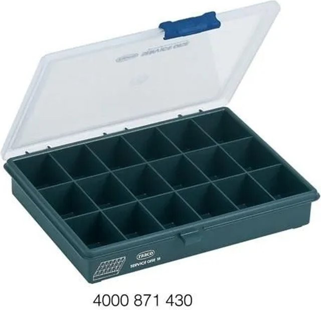 Raaco Assorter 5-18 Sortimentskasten mit 18 Fächern, Transparent Dunkelblau, B: 240 mm, T: 195 mm, H: 43 mm - Bild 2