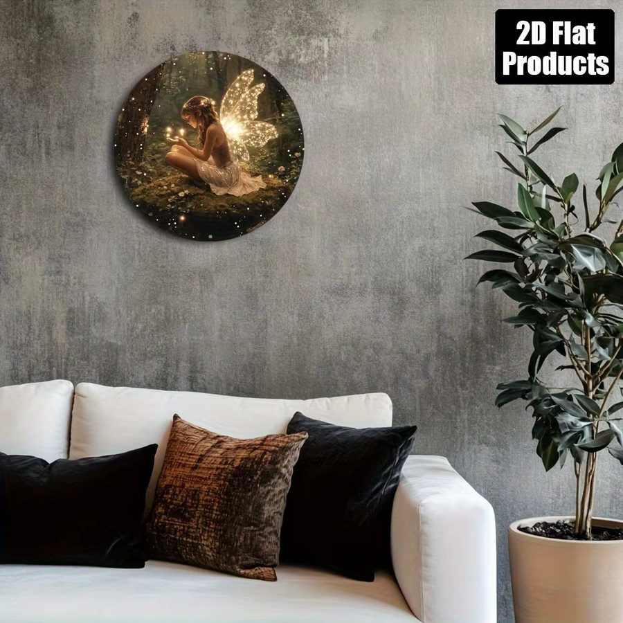 Potdemiel Fairy Girl Rundes Dekorationsschild aus Metall mit Waldszene, Durchmesser: 20,32 cm, Mehrfarbig - Bild 4