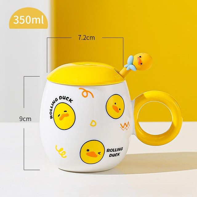 Keramiktasse mit Cartoon-Entenmotiv von Yiran Furniture, weiß, 350 ml - Bild 1