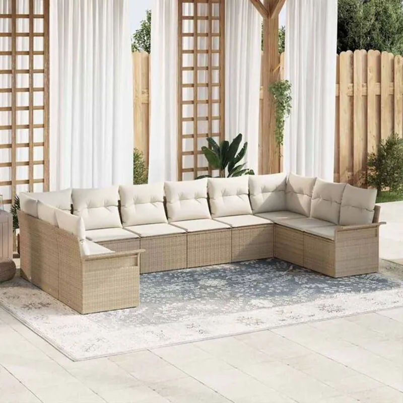 vidaXL Garten-Sofa-Set aus Poly-Rattan mit 10 Kissen in Beige - Bild 1