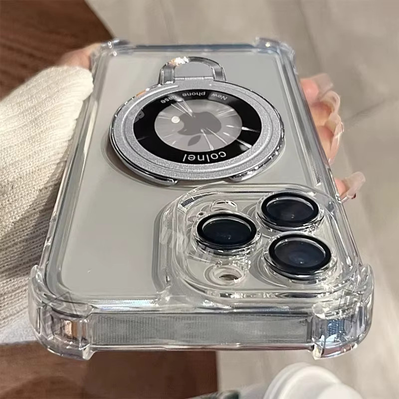 Magnetische TPU-Handyhülle mit weichem Kickstand und 4-Punkt-Anti-Fall-Schutz für Apple iPhone 17 16 15 14 13 12 11 Pro Max Plus, Farbe: Pink/Transparent - Bild 2