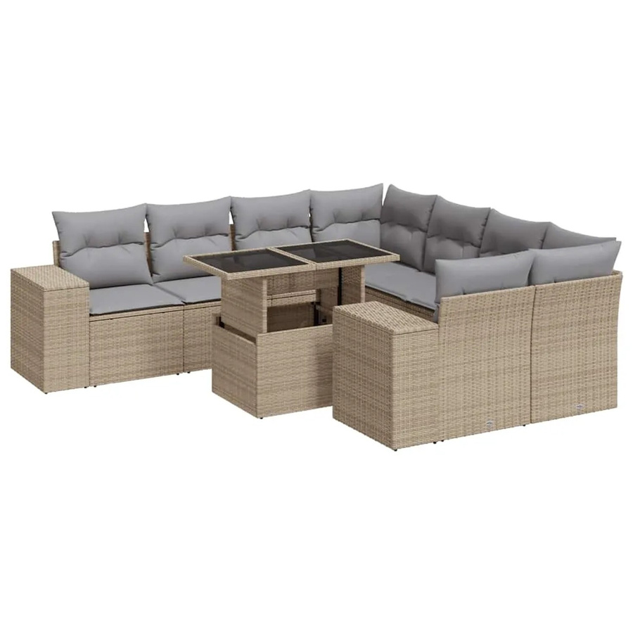 vidaXL 9-teilige Garten-Sofagarnitur aus Poly-Rattan mit Kissen in Beige-Grau - Bild 2