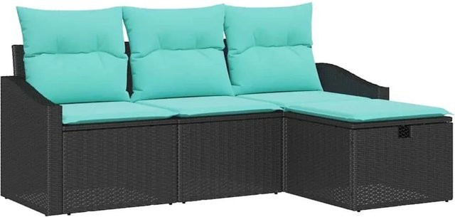 vidaXL Sofa Set aus Poly Rattan in Schwarz mit Kissen und integriertem Stauraum, 4-teilig - Bild 1
