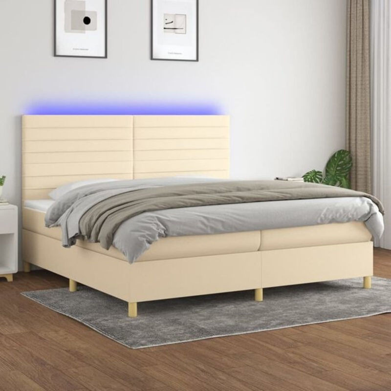 Vidaxl Boxspringbett mit Matratze und Polsterung in Beige und Weiß aus Stoff, Modernes Design, B/T: 200 x 200 cm - Bild 1