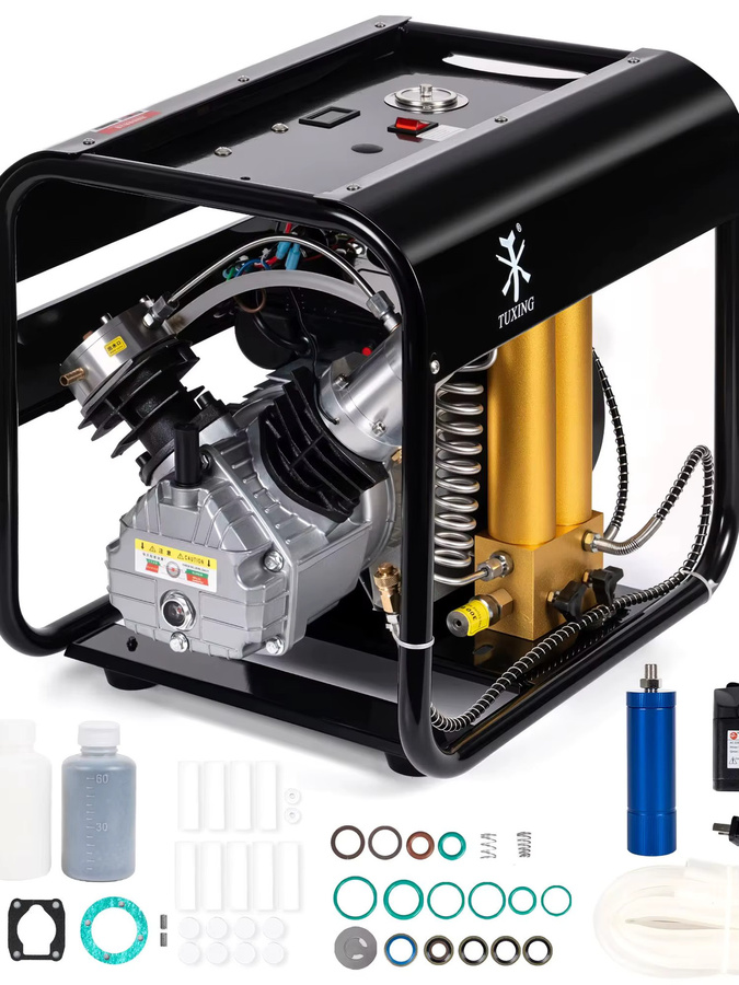 TUXING PCP Luftkompressor Hochdruck 300 Bar 4500 Psi Tauchkompressor mit eingebautem Filter und Auto-Stopp für 6,8l Tauchflaschen in Schwarz - Bild 9