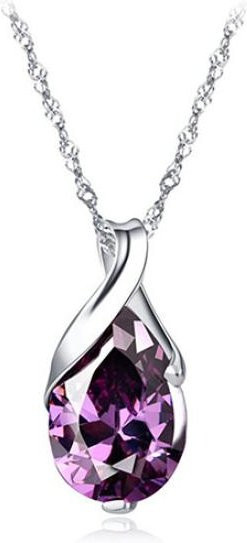 SILVERHOO Halskette Teardrop Anhänger, Lila, Damen - Bild 1