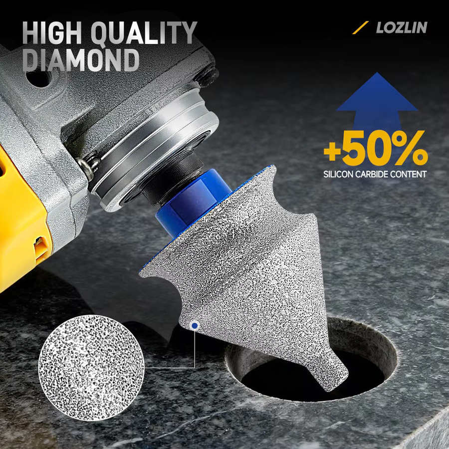 LOZLIN Diamant-Abschrägungs- und Fasenfräser zum Bohren, Ausbohren und Trimmen von Marmor, Fliesen und Keramik mit 5/8"-11 und M14 Gewinde - Bild 2
