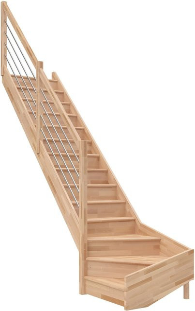 Dolle Raumspartreppe Paris als 1/4-gewendete Wangentreppe in Buche Optik mit E-Geländer und Edelstahl-Elementen, braun, bis 318 cm Raumhöhe - Bild 1