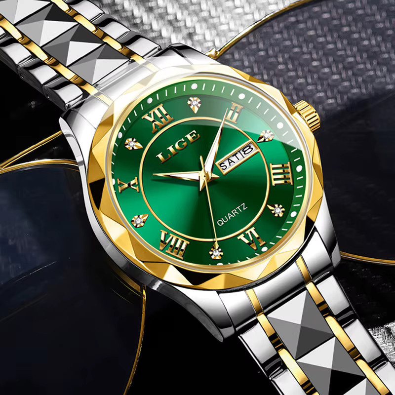 LIGE Armbanduhr Chronograph, Quarz, Edelstahl, Grün, Herren - Bild 4