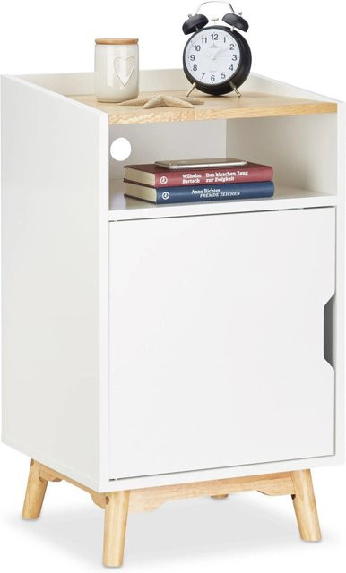 Relaxdays Nachttisch aus MDF und Kiefernholz in Weiß mit Tür im skandinavischen Design, H: 74 cm, B: 43 cm, T: 40 cm - Bild 1