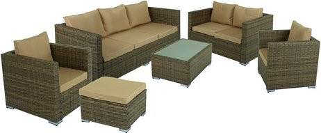 Garden Pleasure Sitzgruppe Murcia 6-teilig in Braun aus Stahl und Kunststoffgeflecht mit Polyester-Auflagen - Bild 1