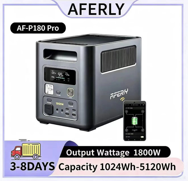 AFERIY P180pro Tragbare Powerstation 1800W 1024Wh mit LiFePO4 Akku und App-Steuerung in Schwarz/Grau - Bild 1