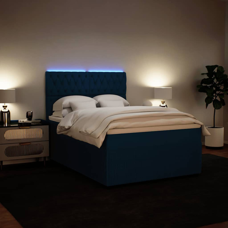 vidaXL Boxspringbett mit Matratze aus Samt in Blau, B/T/H: 160 x 200 x 140,5 cm - Bild 4