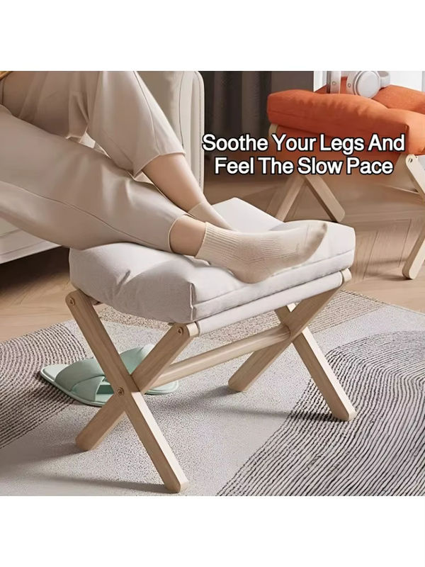 LIUSHADUOLA Schuhwechselhocker aus massivem Holz mit beige gepolstertem Kissen in skandinavischem Design - Bild 4