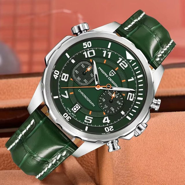 PAGANI DESIGN Chronograph, Quarz, Edelstahl, Leder, Schwarz, Herren - Bild 1
