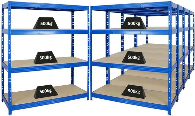 PROREGAL Rhino Schwerlastregal Set 5x Profi-Regal mit 4 MDF-Spanplatten-Ebenen, Blau, H x B x T: 180 x 160 x 60 cm - Bild 1