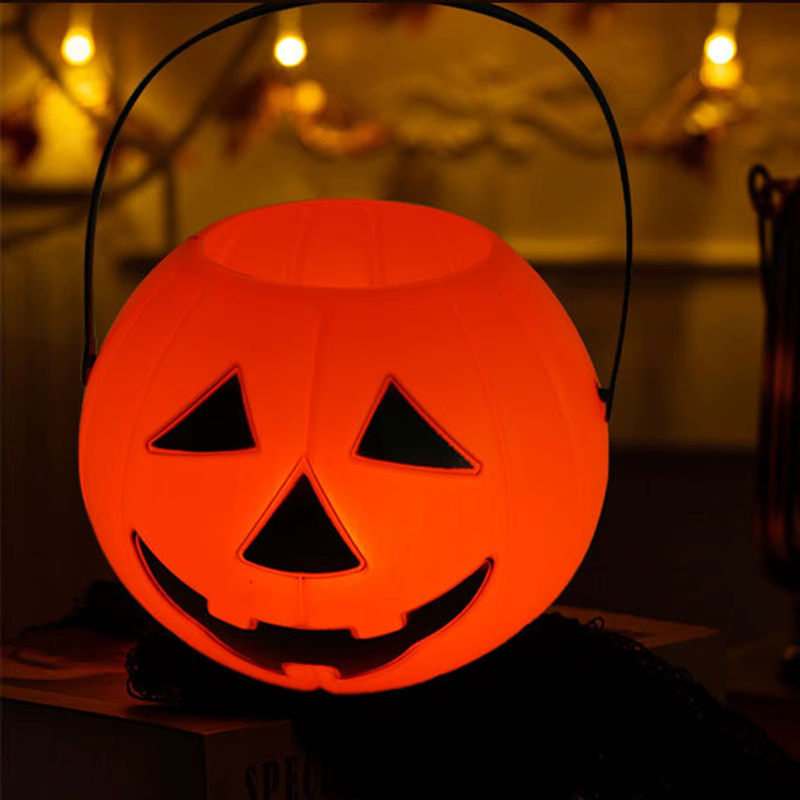 Halloween Süßigkeiten Eimer Kürbis Korb in Orange und Gelb für Kinder als Party Dekoration - Bild 2