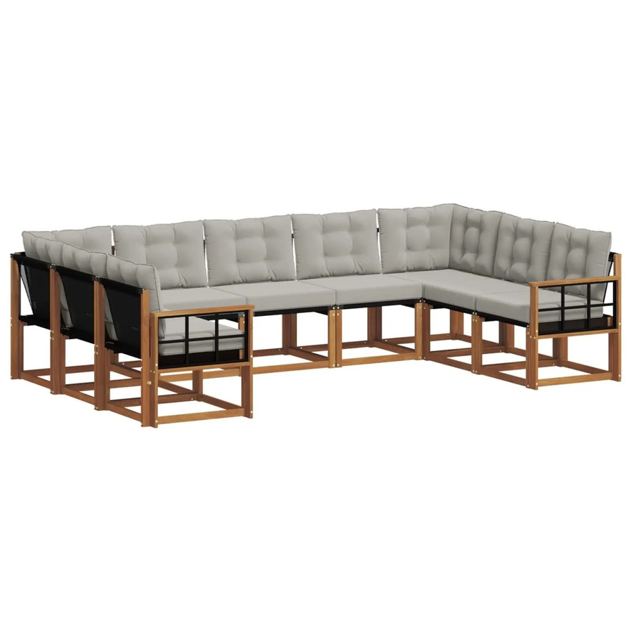 vidaXL Outdoor-Sofagarnitur aus Akazienholz mit Textilene und Kissen, 29-teiliges Set, Natur und Hellgrau - Bild 2