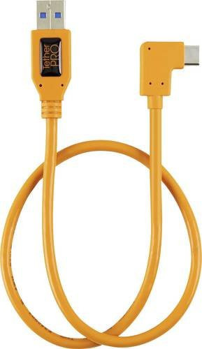 Tether Tools USB-Kabel USB-A auf USB-C, 0,50 m, Orange, 90 Grad nach rechts gewinkelt, TET-CUCRT02-ORG - Bild 1