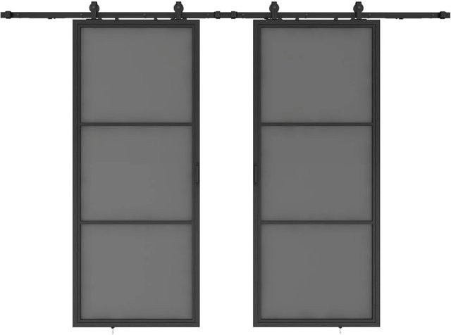 inova Loft Glasschiebetür aus Stahl in Schwarz mit 3 Feldern und 2-seitigem Softclose, Grauglas, B: 180 cm, H: 215 cm - Bild 1