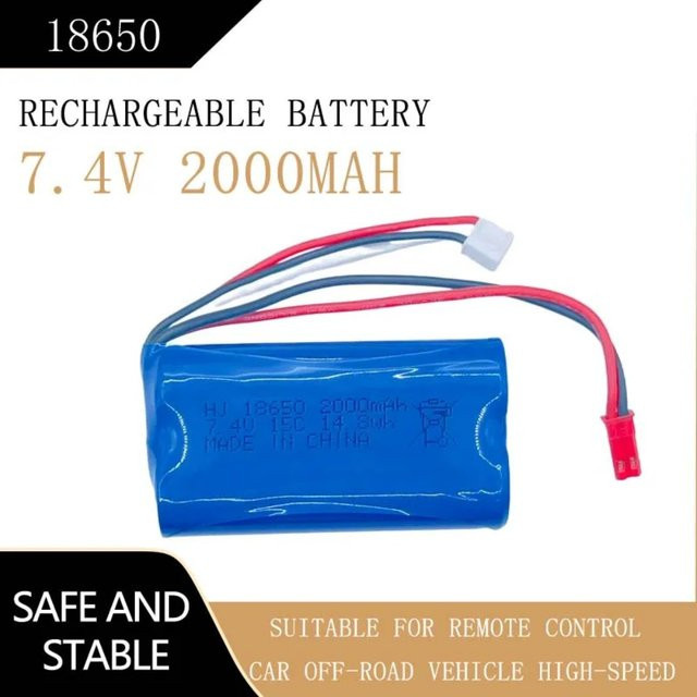 Wiederaufladbarer 7,4V Li-Ion Akku 18650 mit 2000mAh und 15C High Rate für RC-Autos und Geländewagen, Blau - Bild 1
