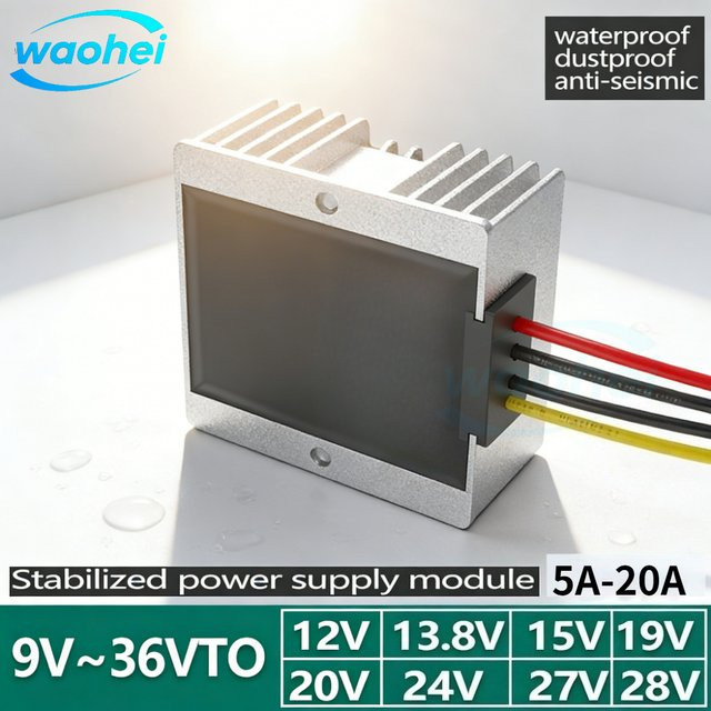 Waohei DC-DC Aufwärts- und Abwärtswandler für Solar und Auto, geregelte Stromversorgung 9V-36V zu 12V-28V, Farbe: Silber - Bild 1
