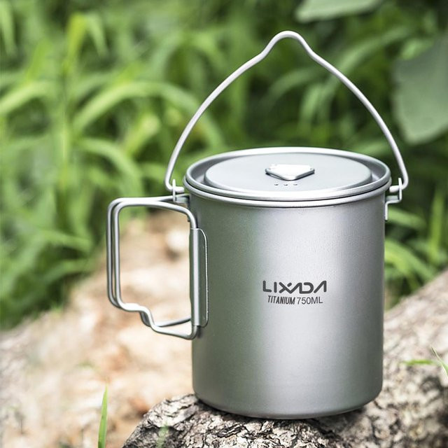 KaiSai Ultraleichter Titan Kochtopf mit Glasdeckel und Klappgriff, Silber, 750 ml - Bild 1