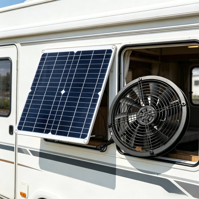 EESBAO Solar-Abluftventilator 6 Zoll Wetterfestes Belüftungsset in Schwarz für Gewächshaus, Hundehütte, Wohnmobil und Hühnerstall - Bild 1