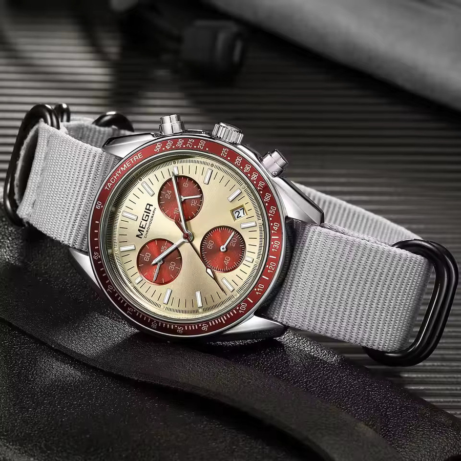 MEGIR Armbanduhr Chronograph, Quarz, Schwarz, Textil/NATO, Herren - Bild 3